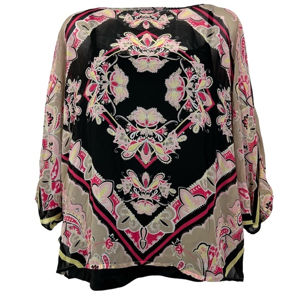DANA BUCHMAN Oversized Top Black Pink Dolman Sleeve Lined Flowy Top Shirt sz M - Picture 1 of 16